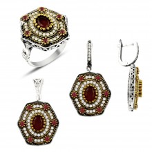 Gümüş Otantik Taşlı Set